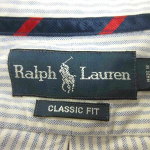 RALPH LAUREN シャツ L 青 ブルー 白 ホワイト ストライプ柄 ボタンダウンカラー 長袖 /SH ECC003