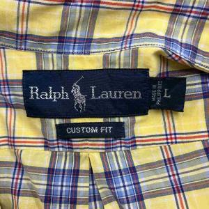 RALPH LAUREN シャツ L 黄 イエロー マルチカラー チェック柄 ボタンダウンカラー 半袖 /PP ECC003