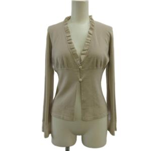 ニットカーディガン ウール M ベージュ 長袖 Vネック フリル /SH ECC003