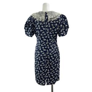 HANAE MORI ワンピース 7A3 ネイビー 紺 花柄 レース襟 パフスリーブ 半袖 ひざ丈 /PP ECC003
