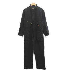 60s 3段フロッキーブラックボディ　袖穴あり オールインワン つなぎ L 黒 ブラック 長袖 ジップポケット /RN ECC003