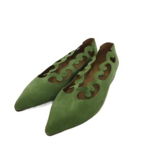 フラットシューズ 23cm 緑 ポインテッドトゥ スカラップカット /IL ECC003