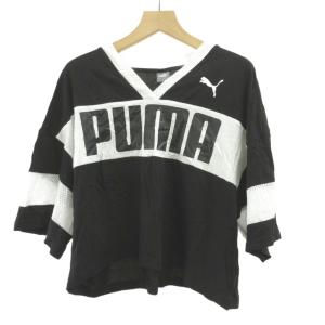 Tシャツ L 黒 ブラック 白 ホワイト Vネック 七分袖 ロゴプリント クロップド丈 /NP ECB003