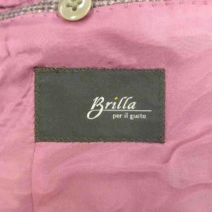 Brilla per il gusto テーラードジャケット 上着 ウール 44 紫 パープル 茶 ブラウン マイクロチェック柄 ノッチドラペル