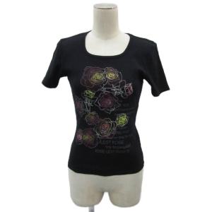 Tシャツ カットソー 2 黒 ブラック 半袖 花柄プリント ラウンドネック /YS3 ECB003