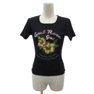 Tシャツ カットソー 2 黒 ブラック 花柄 ラウンドネック スパンコール 半袖 /YS2 ECB003