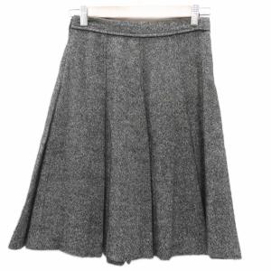 BURBERRY LONDON ボックスプリーツスカート ウール ひざ丈 2 グレー 黒 ブラック /HO4 ECB003