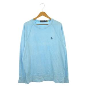 Tシャツ ロンT トレーナー M 水色 青 ブルー 長袖 ラウンドネック ロゴ刺繍 /AH36 ECD003