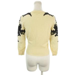 DIANE von FURSTENBERG カーディガン ウール P ベージュ 黒 ブラック レースアップリケ ラウンドネック 七分袖 /AH28