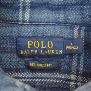 POLO RALPH LAUREN シャツ 長袖 チェック L 青 ブルー ECD003