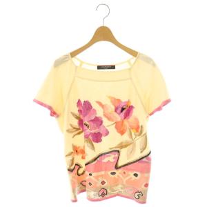 ニット カットソー プルオーバー 花柄 シルク混 ビジュー装飾 LL アイボリー マルチカラー /CX