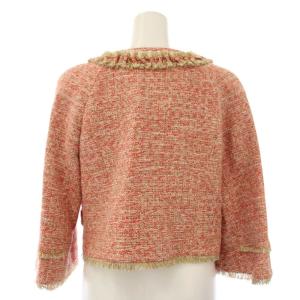 FOXEY ノーカラージャケット ツイード 40 レッド 29843