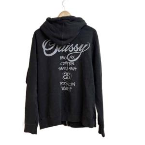 STUSSY パーカー ジャケット 上着 M 黒 ブラック 長袖 ジップアップ ロゴプリント /KM ECD003