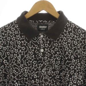 STUSSY ポロシャツ L 黒 ブラック 総柄 半袖 /GP ECD003