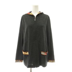 FASHION パーカー ジップアップ 長袖 切替 総柄 ウール シルク混 M グレー /KU ECD003