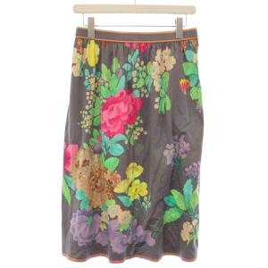 Fashion ヴィンテージ スカート ひざ丈 タイト 花柄 72-75 グレー マルチカラー /TK