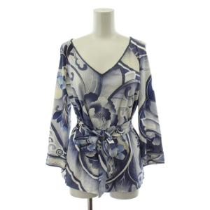 FASHION シャツ ブラウス 花柄 L 青 ブルー 白 ホワイト 0399225 /AN56 ECD003