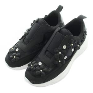 TO BE CHIC ローカットスニーカー シューズ 厚底 花柄 ビジュー 装飾 ラメ M 黒 ブラック /BB ECE004