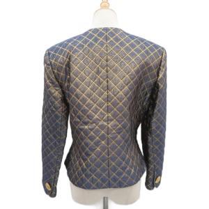 GIVENCHY ノーカラーキルティングジャケット 上着 シルク混 10 青 ブルー ラメ ミドル丈 /YS20 ECE004