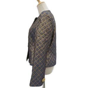 GIVENCHY ノーカラーキルティングジャケット 上着 シルク混 10 青 ブルー ラメ ミドル丈 /YS20 ECE004