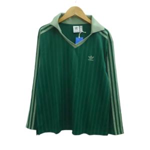 フットボール ジャカード Vネック 長袖ポロシャツ カットソー 2XL 緑 グリーン ライン /HO23