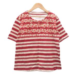 Tシャツ カットソー 半袖 赤 レッド 白 ホワイト 花柄 ボーダー柄 ラウンドネック /MA6 ECE004