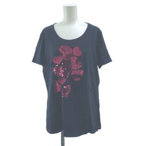 タグ付き Tシャツ XL 紺 ネイビー スパンコール ハートモチーフ ラウンドネック 半袖 /AY ECE004