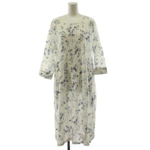 ワンピース 7分袖 ロング 花柄 麻 リネン 白 ホワイト 青 ブルー A2172FA /AN58 ECE004
