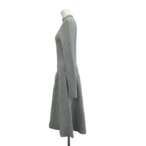 EMPORIO ARMANI ニットワンピース 38 ブルーグレー 菱形模様 モックネック フレア ロング丈 ミモレ丈 長袖 /AY