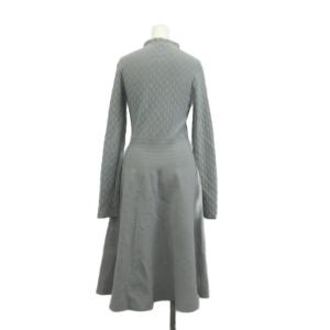 EMPORIO ARMANI ニットワンピース 38 ブルーグレー 菱形模様 モックネック フレア ロング丈 ミモレ丈 長袖 /AY