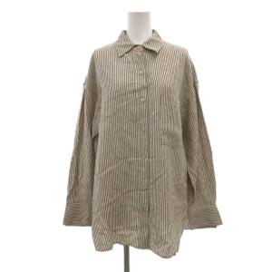 美品 シャツ 麻 リネン F ベージュ ストライプ柄 長袖 レギュラーカラー /NL GY62