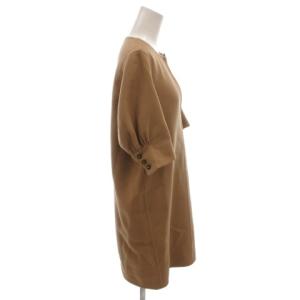 YVES SAINT LAURENT ワンピース 半袖 Vネック ひざ丈 ウール 34 茶 ブラウン /FF GY62