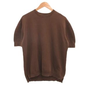 Tシャツ カットソー 茶 ブラウン 半袖 ラウンドネック ロゴ刺繍 ステッチ /MU GY62