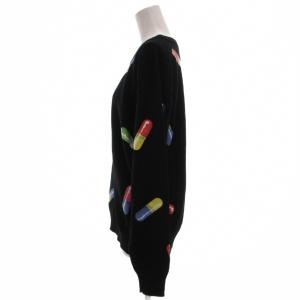 MOSCHINO ニット セーター S クルーネック カプセルモチーフ プリント イタリア製 黒 ブラック /KB GY62