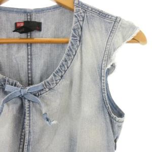 DIESEL ワンピース デニム ミニ ノースリーブ ロゴ刺繍 ウォッシュ加工 XS 青 ライトブルー /AH10 ECE004