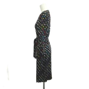 DIANE von FURSTENBERG ワンピース 絹 シルク M 黒 ブラック Vネック 総柄 長袖 /NP ECE004