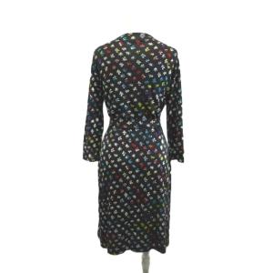 DIANE von FURSTENBERG ワンピース 絹 シルク M 黒 ブラック Vネック 総柄 長袖 /NP ECE004
