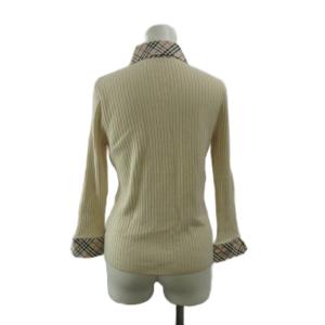 BURBERRY LONDON ニット シャツ セーター 2 ベージュ 長袖 ノバチェック リブ編み フロントボタン /PP ECE004
