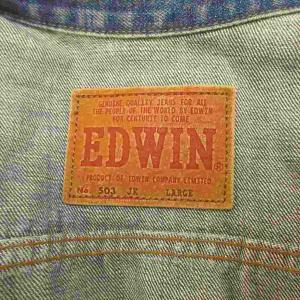 EDWIN デニムジャケット Gジャン 上着 LARGE 青 インディゴブルー 長袖 レギュラーカラー フラップポケット