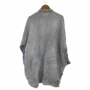 GALERIE VIE オーバーシャツ  チュニック 麻 リネン 1 白 ホワイト 青 ブルー ストライプ柄 レギュラーカラー