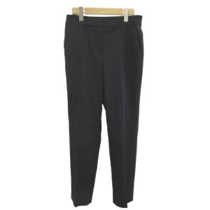 美品 センタープレスパンツ 麻 リネン 42 黒 ブラック 無地 長ズボン ストレッチ サイドポケット