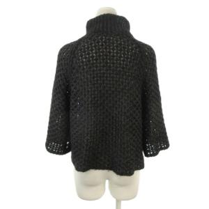 HANAE MORI Deux カーディガン アルパカ M 黒 ブラック ハイネック 七分袖 透かし編み /MN38 ECA004