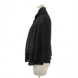 HANAE MORI Deux カーディガン アルパカ M 黒 ブラック ハイネック 七分袖 透かし編み /MN38 ECA004