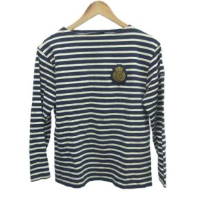 Tシャツ L 紺 ネイビー 白 ホワイト ボーダー柄 ボートネック 長袖 /NP ECA004