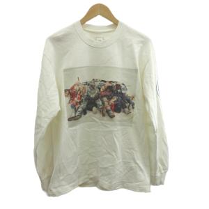 Tシャツ カットソー ロンT L 白 ホワイト クルーネック 写真プリント 長袖 /MD ECD001