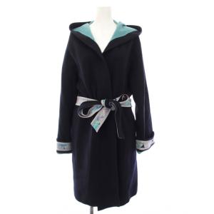 FASHION フード付きコート リボンベルト 42 ネイビー 0348952