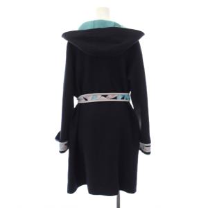 LEONARD FASHION フード付きコート リボンベルト 42 ネイビー 0348952