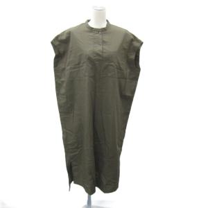 シャツワンピース ロング丈 ノースリーブ バンドカラー 無地 ブラウン 茶 /SY26 ECC004