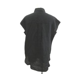 23区 シャツ ブラウス 麻 リネン 32 黒 ブラック 半袖 襟付き 胸ポケット付き /MD ECC004