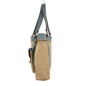 COACH トートバッグ シグネチャー ロゴデザイン キャンバス レザー アイボリー ベージュ 水色 ECB004